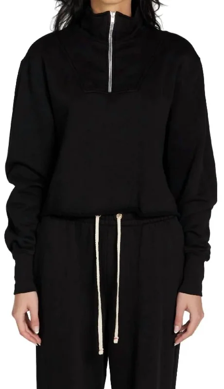 Funky Hooded SweatersHaley Crop Half Zip Pullover Sweater In Jet Black