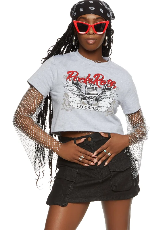 women's tops for boho-chic stylesRock and Roll Cropped Graphic T Shirt