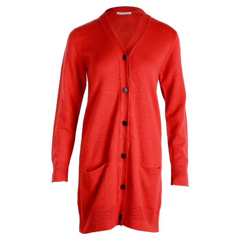 Thick Turtle-Neck Wool SweatersHermes Long Buttoned Cardigan in Red Cashmere