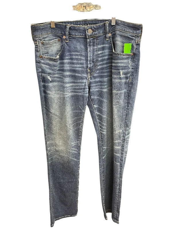 women's denim jeans with embroidery on pocketsJeans Skinny By American Eagle In Blue, Size: 18