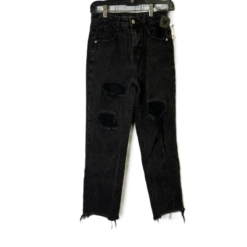 women's denim jeans with ripped kneesJeans Straight By English Factory In Black Denim, Size: 2