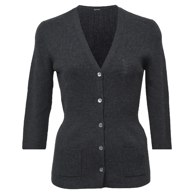 Fitted Cashmere SweatersJil Sander Buttoned Cardigan in Grey Wool