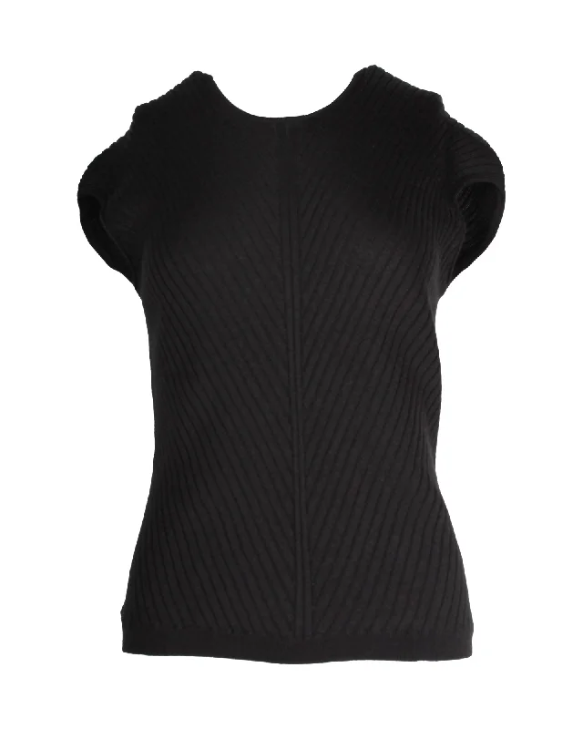 Stylish Trendy Pullover SweatersLoro Piana Rohe Asymmetric Sleeveless Rib-Knit Top in Black Cashmere