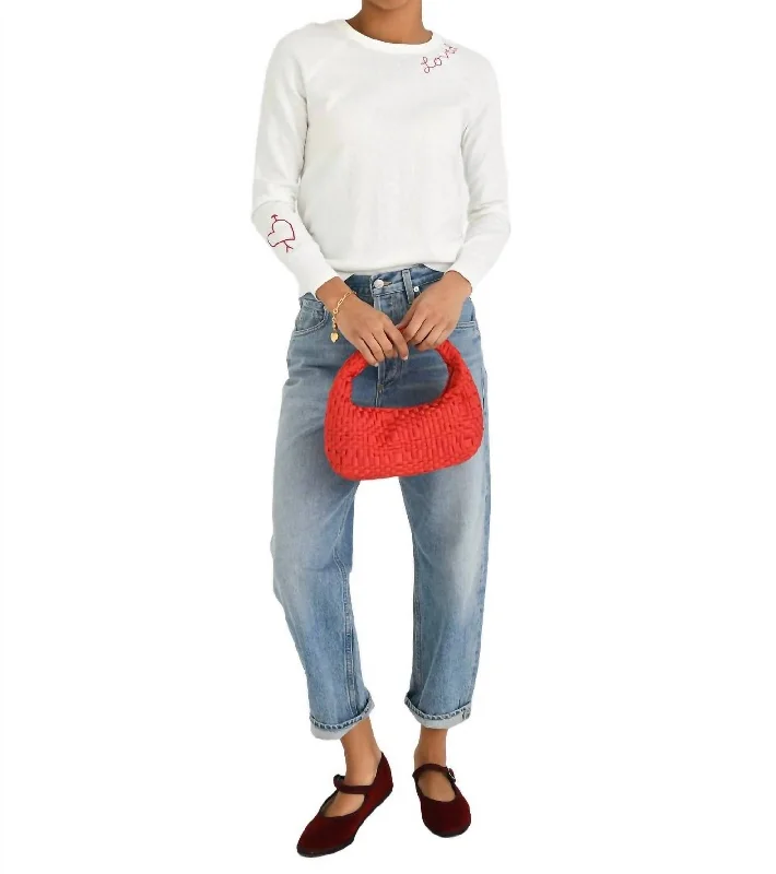 Patterned SweatersLove D Stitch Crew Sweater In White/red