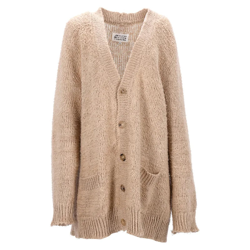 Discounted High-Quality Wool SweatersMaison Margiela V-Neck Brushed Cardigan in Beige Linen