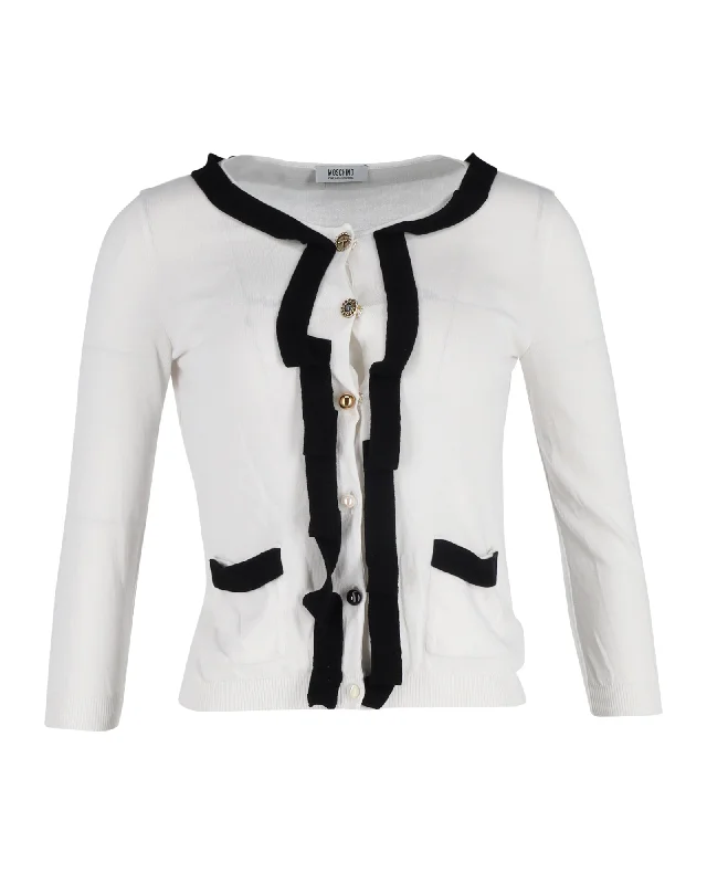 Crewneck SweatersMoschino Contrasting Trim Cardigan in White Cotton Wool