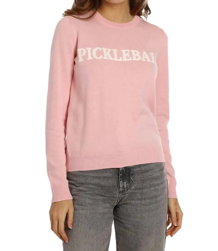 Stylish SweatersPickleball Embroidery Crew Sweater In Pink Bellini