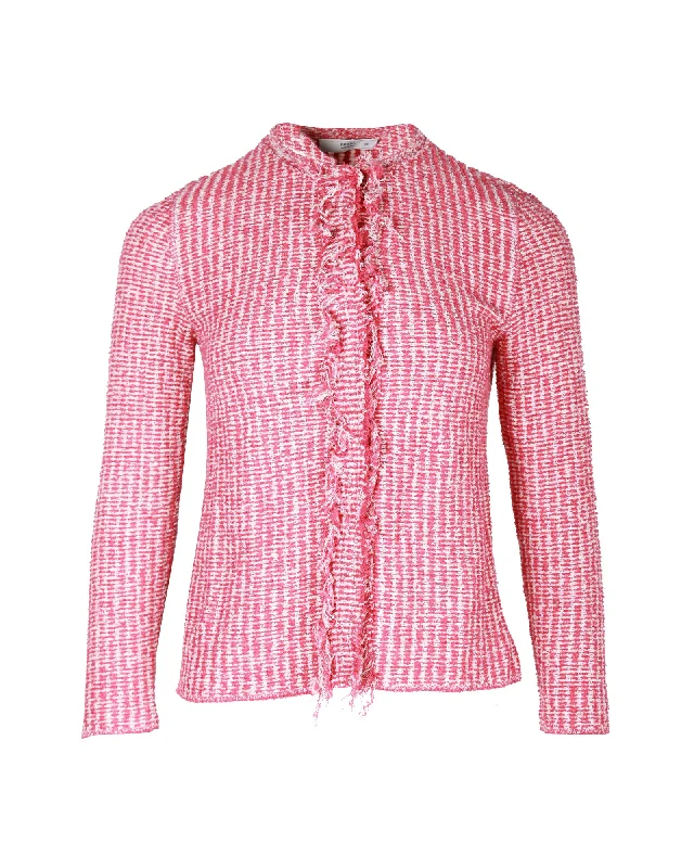 Trendy Pullover SweatersPrada Tweed Cardigan in Pink Cotton