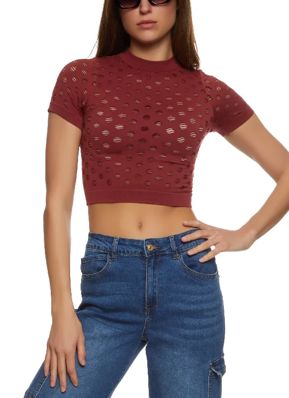 women's tops for those who want to make a bold fashion statement with their choice of topsSeamless Mock Neck Cut Out Cropped Tee