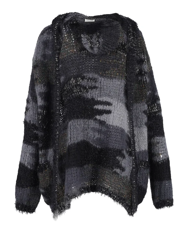 Comfortable Dressy SweatersSaint Laurent Hooded Camouflage Pattern Cardigan In Multicolor Wool