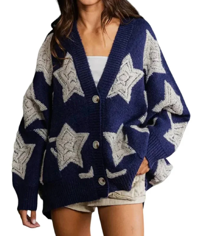 Women's SweatersStar Spangled Sweater Cardigan In Navy