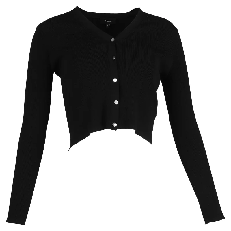 Dressy SweatersTheory Cropped Cardigan in Black Wool