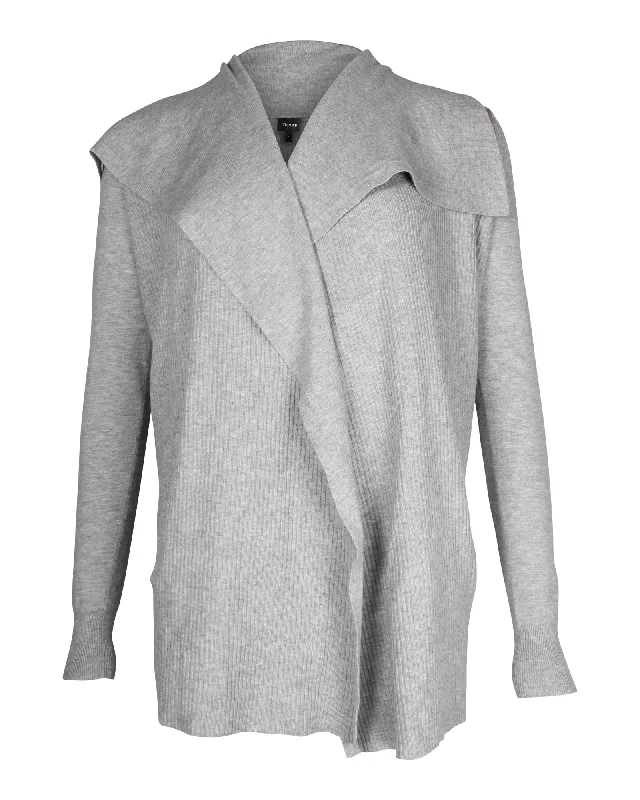 Oversized Patterned Cashmere SweatersTheory Ribbed Knit Cardigan in Grey Viscose