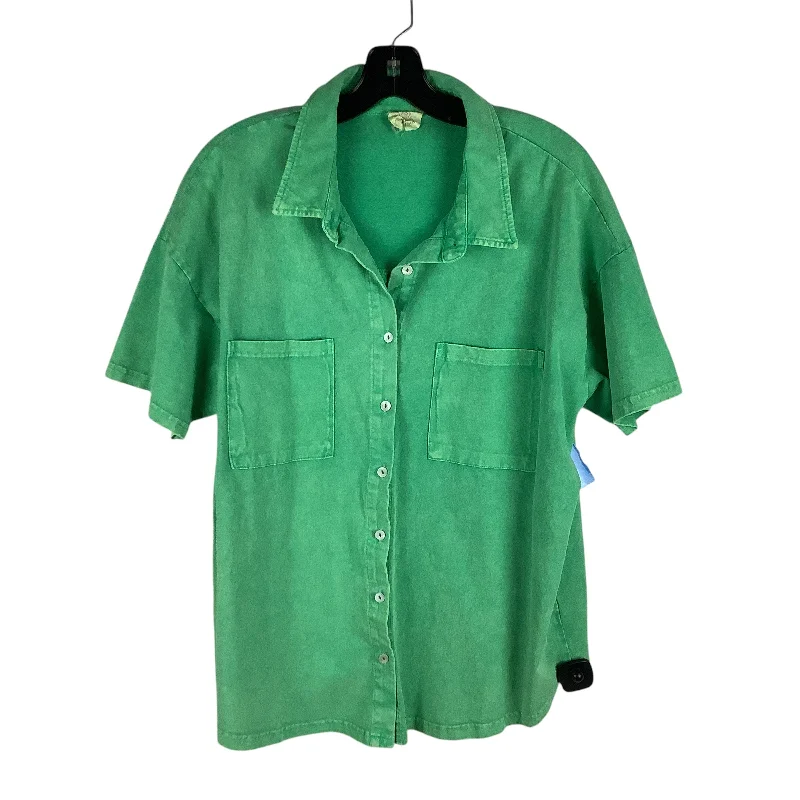 women's tops with asymmetrical designsTop Short Sleeve By Fantastic Fawn In Green, Size: M