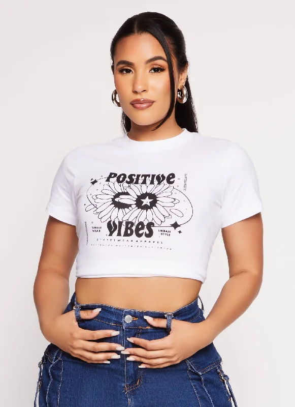 women's tops with beading accentsPositive Vibes Graphic T Shirt